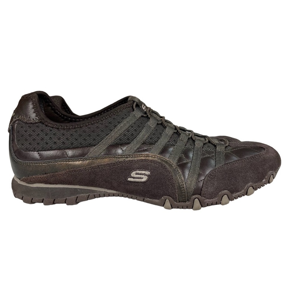 Skechers‎ Bikers Straightaway Brown Leather Bungee Slip On Shoes Size 10